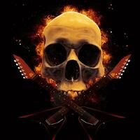 pesado metal guitarras y un cráneo de un cráneo en fuego foto