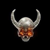 Metal demon skull with burning eyes - top down front view photo