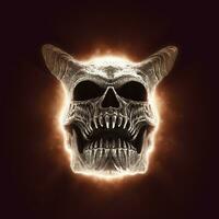 Demon skull in a red beam of light photo