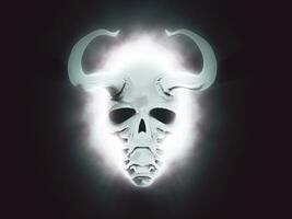 White horned demon with light glowing behind it photo