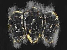 Screaming skulls - paint splash illustration with light glow details photo