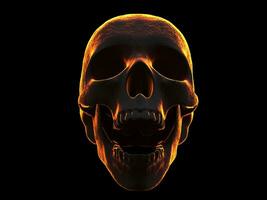 Dark skull with flaming orange rim lighting photo
