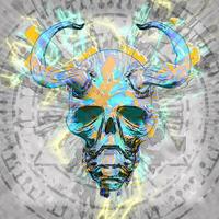 Psychodelic demon head with enrgy light fx photo