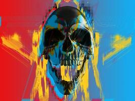 Abstract illustration of a screaming skull on colorful background photo