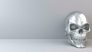 Metal skull in bright studio background - background template - right side photo