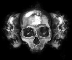 Dark noir grunge illustration of three skulls photo