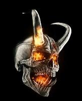 Heavy metal devil skull with flaming eyes and blazing scream photo