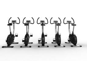 Row Of Stationary Bikes Back View photo