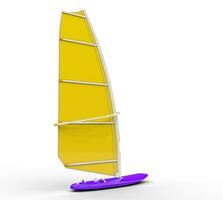 Windsurf board - yellow sail, isolated on white background, ideal for digital and print design. photo