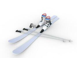 Skis with ski boots - wide angle on white background, ideal for digital and print design. photo