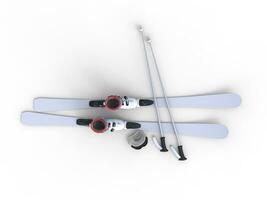 Skis with ski boots - top view on white background, ideal for digital and print design. photo