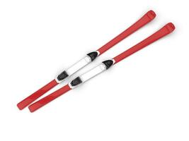 Red skis on white background, ideal for digital and print design. photo