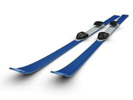 Blue skis on white background, ideal for digital and print design. photo