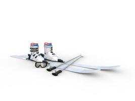 Skis with ski boots on white background, ideal for digital and print design. photo