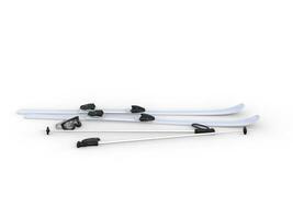 Skis and ski poles on white background, ideal for digital and print design. photo