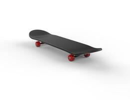 Black skateboard with red wheels, ideal for digital and print design. photo