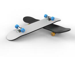 Two skateboards on top of each oter, on white background, ideal for digital and print design. photo