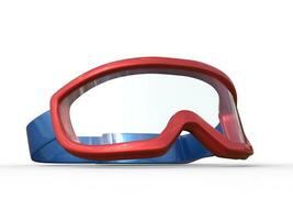 Blue and red ski goggles on white background, ideal for digital and print design. photo