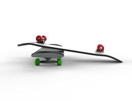 Two skateboards with red and green wheels - side view, on white background, ideal for digital and print design. photo