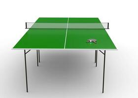 Ping - pong table with paddles and a ball on the table - isolated on white bacground - 3D render photo