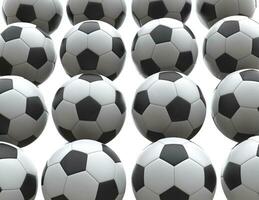 Wall of soccer balls - isolated on white background photo