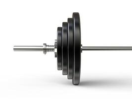 Barbell weight closeup on weight plates - isolated on white background - 3D render photo