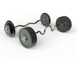 Various barbell weights with different bars and weight plates - isolated on white background - 3D render photo