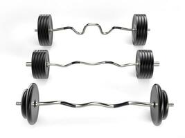 Various barbell weights - top front view - isolated on white background - 3D illustration photo
