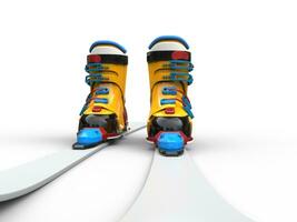 Yellow ski boots - white skiis photo