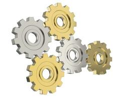 Gold and silver gears - silver gear closeup - isolated on white background photo