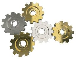 Gold and silver gears - front view - isolated on white background photo