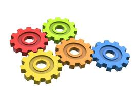 Colorful gears - low angle view - isolated on white background photo