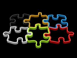 Colorful jigsaw puzzle pieces that fit together - 3D outlines - side view photo