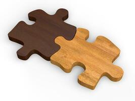 Two wooden puzzle pieces put together photo