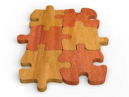 Jigsaw pieces fit together - wooden photo