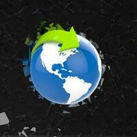 Blue earth globe with green arrow - 3D Illustration photo