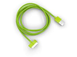 Green usb cable on white background, ideal for digital and print design. photo