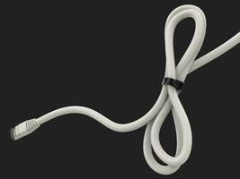 White network cable bound with black rubber band photo