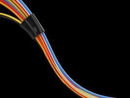 Bunch of colorful cables held together with tight black rubber band photo