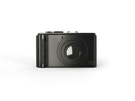 Black modern compact digital photo camera - front view