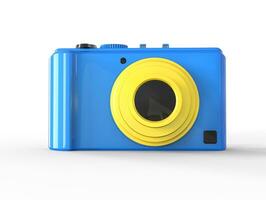 Blue compact digital photo camera - front view