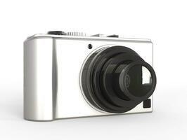 Metallic compact digital photo camera - front view