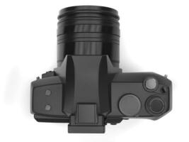 Modern black photo camera - top down view