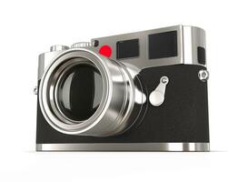 Retro style photo camera - focused on lens