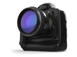 Modern professional black photo camera - low angle beauty shot