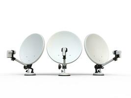 Three white TV satellite dishes photo