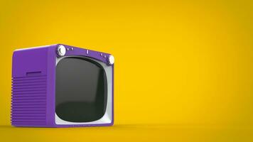 Purple retro style TV set on yellow background photo