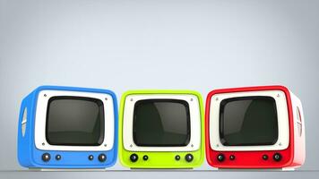 Red, green and blue vintage style television sets photo