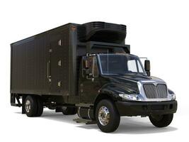 Black refrigerator truck with black trailer unit photo