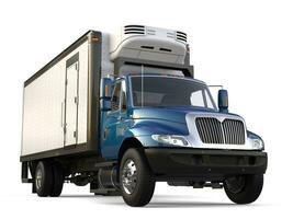 Blue cargo refrigerator truck photo